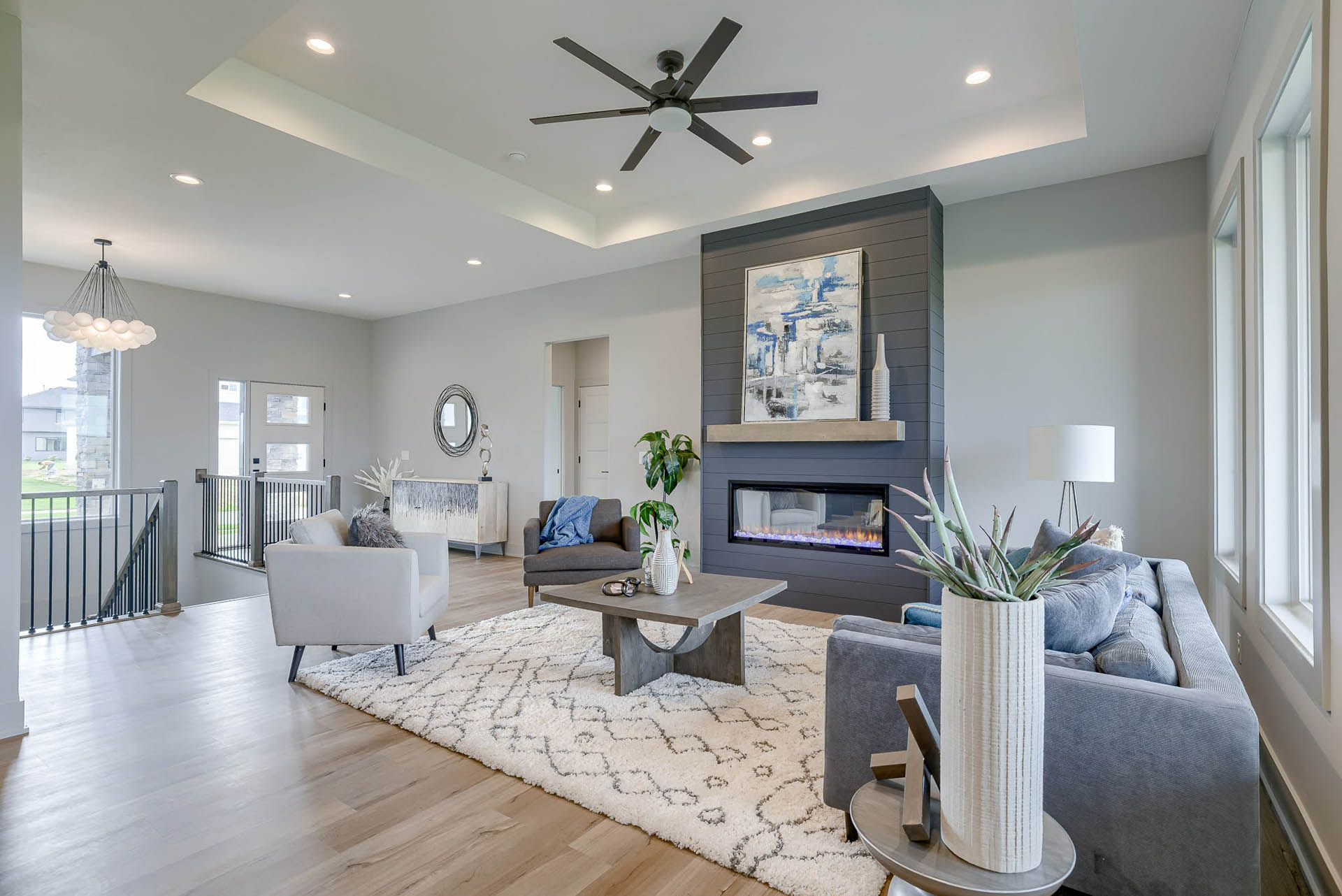 Living room with dark fireplace | Coventry Ridge II | Kimberly Cahoy Design